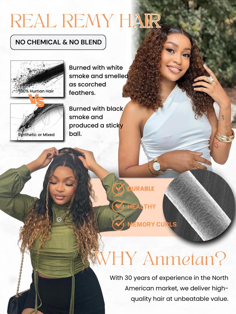 Anmetan 12A Ombre Chestnut Brown 4x4 HD Transparent Lace Closure Water Wave Human Hair, Chocolate Brown 3 Tone Colored T1B/2/30 Soft Unprocessed Remy Natural Hairline with Baby Hair 14 Inch Dark Roots