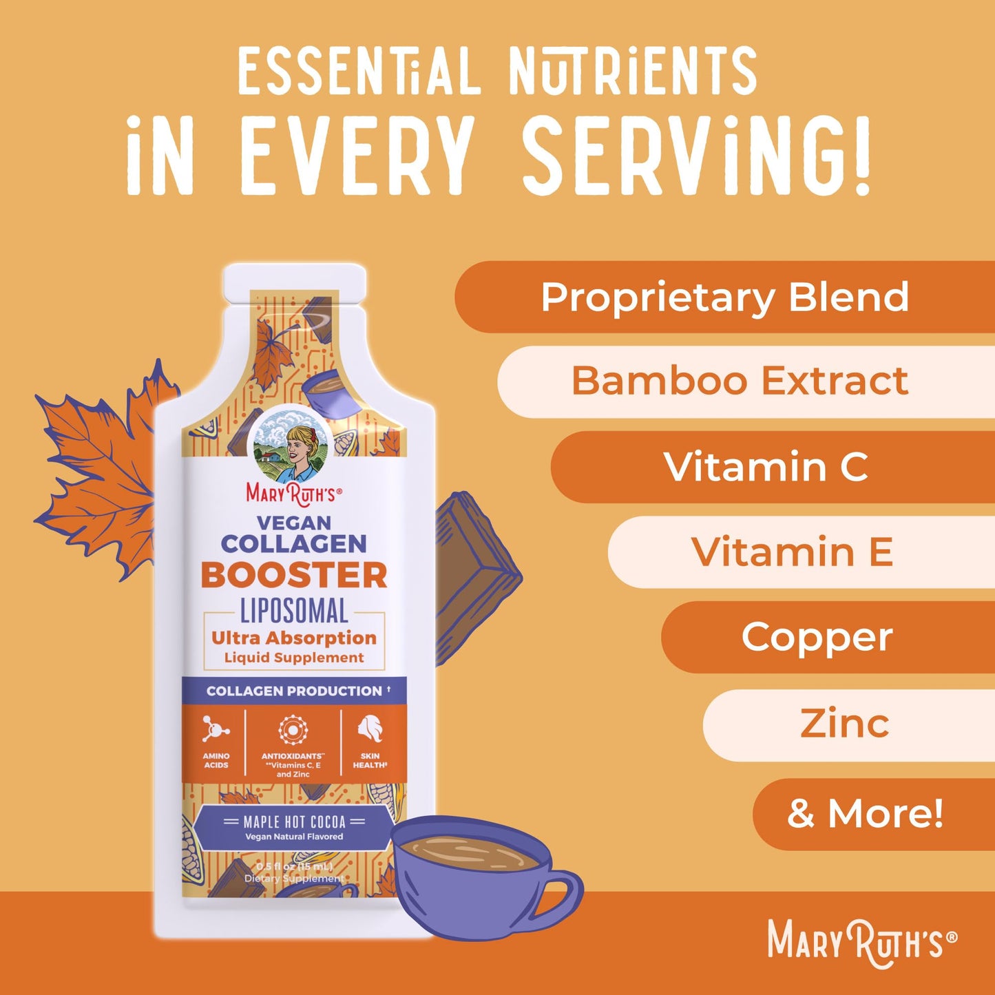 MaryRuth Organics Collagen Booster Liposomal | Sugar Free | Liquid Collagen Booster with Vit C, E, Zinc,Copper&Silica | Skin Care&Joint Support Supplement | Vegan | Non-GMO | Gluten Free | 14 Serving