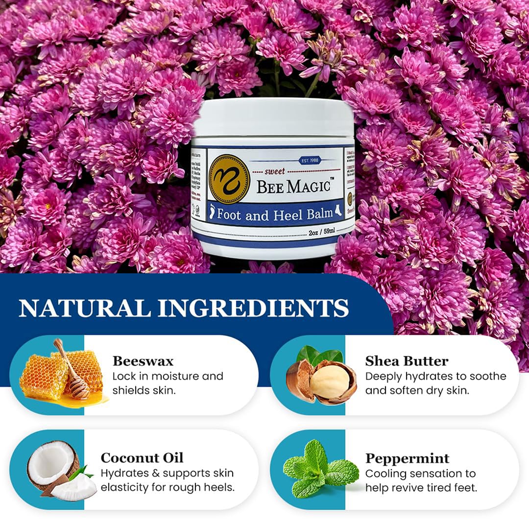 Sweet Bee Naturals Organic Foot Balm - Intensive Heel Balm for Dry Cracked Feet - Natural Moisturizing Treatment for Cracked Heels - Heel Cream Softener for Rough Skin Repair 1 Jar (2 OZ)
