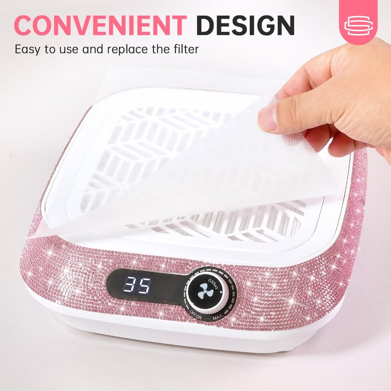 CHRISTINE SHELLY Nail Dust Collector, Professional Dust Collector Nail Tech, 3500 RPM Vacuum Fan Vent Dust Collector Extractor Dust Suction Machine for Acrylic Nails Polishing (Pink Diamond)