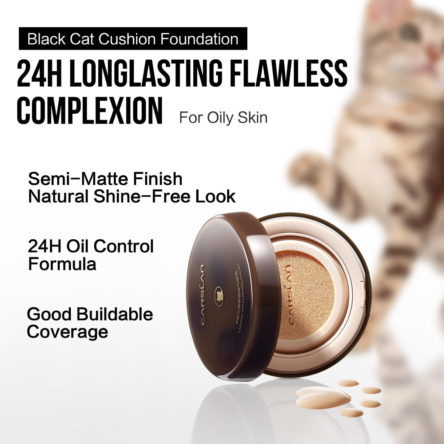 CARSLAN Moisture Air Cushion Cream Face Foundation Makeup, Lightweight, Full Dewy Coverage, Builable Glow, Finish Foundation with Hyaluronic acid, P01 Fair Pink For Dry Skin (Refill Included)