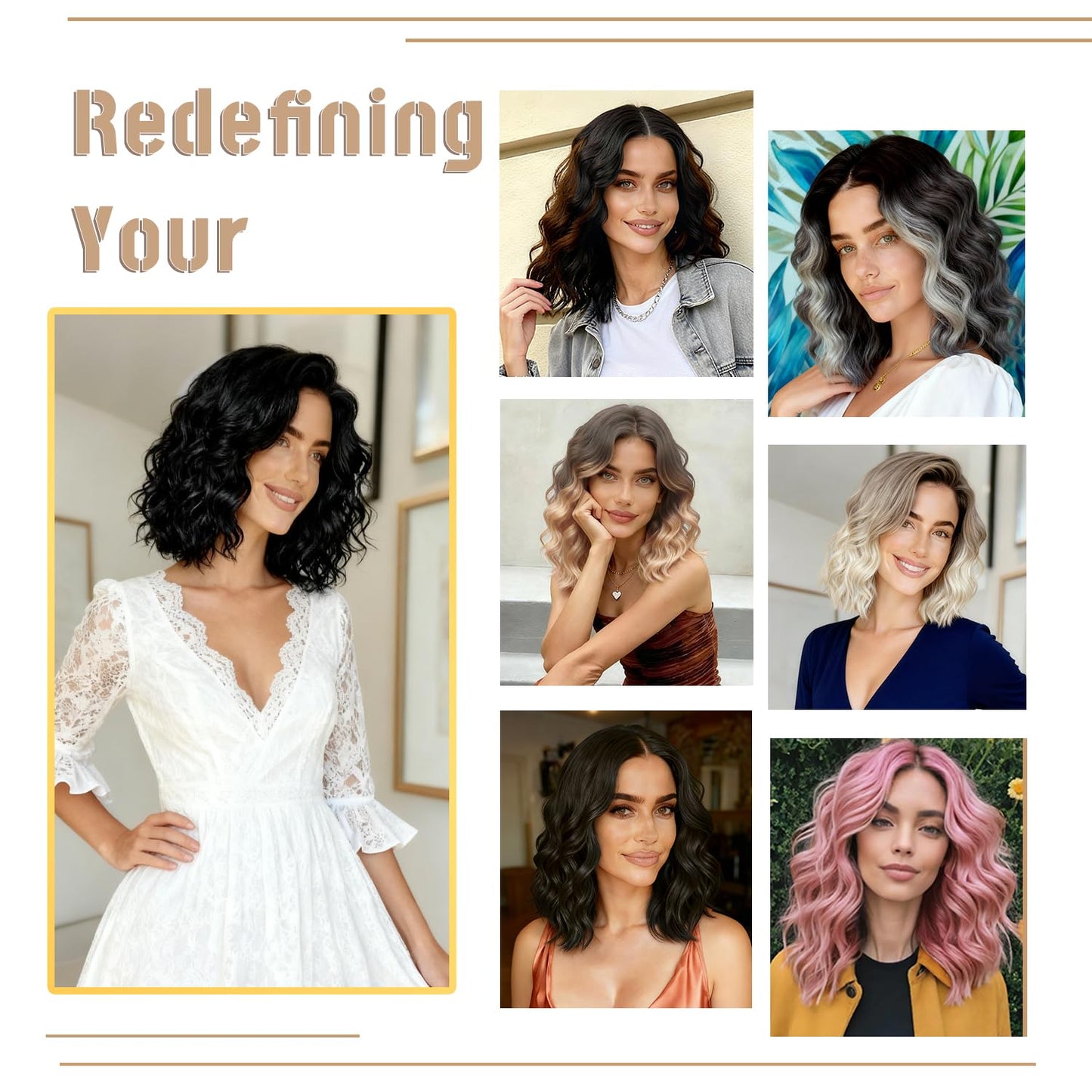 Black Wig for Women Pre Cut Hand-Tied Lace Short Wigs for Women Wavy Natural Hairline Middle Part Hair Replacement Wigs for Beginners 14 Inch Natural Bob Style Synthetic Wig 3 Seconds Wear for Daily