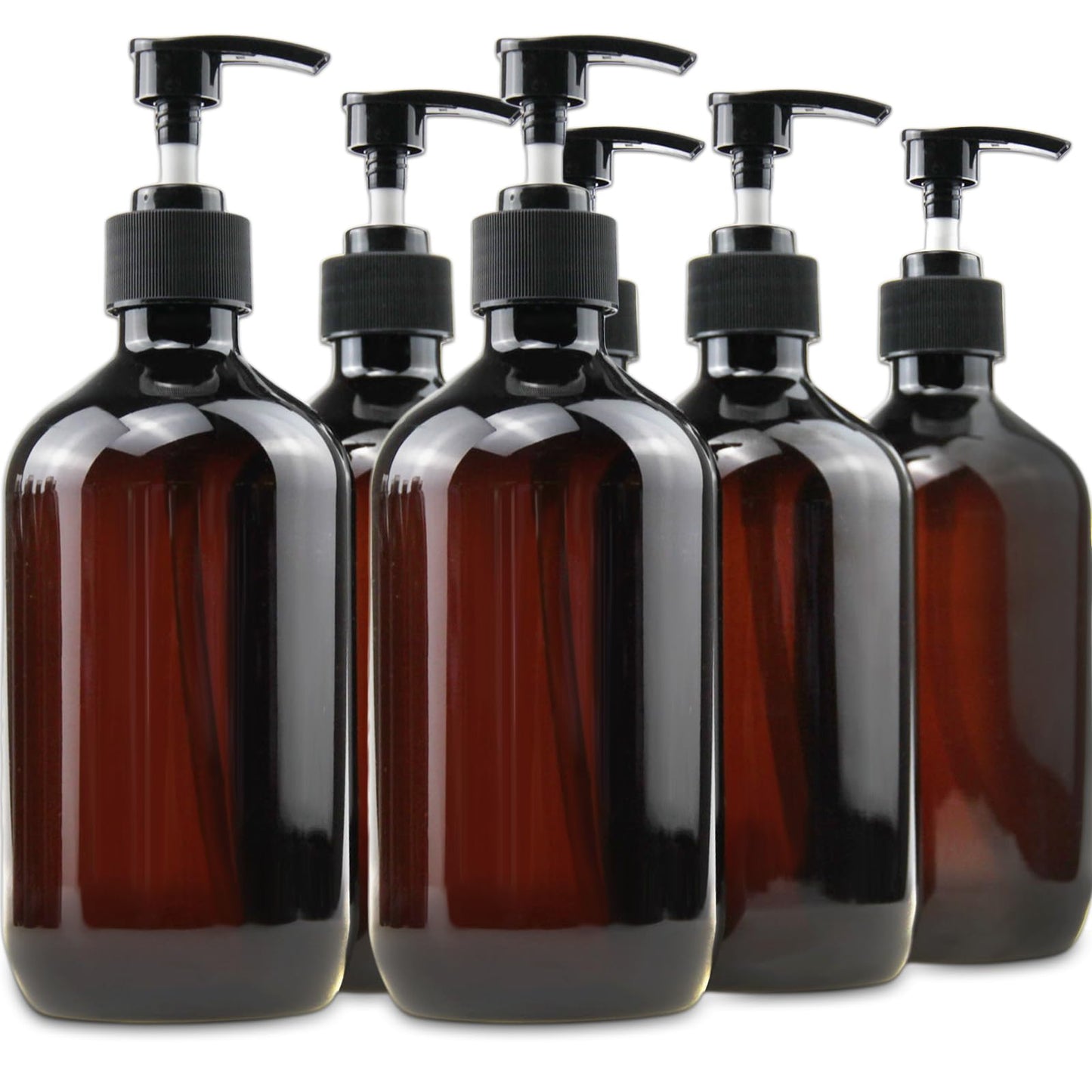 Empty Plastic Bottles with Pump Dispenser, 500ml/16.9oz (Amber, 6 Pack)