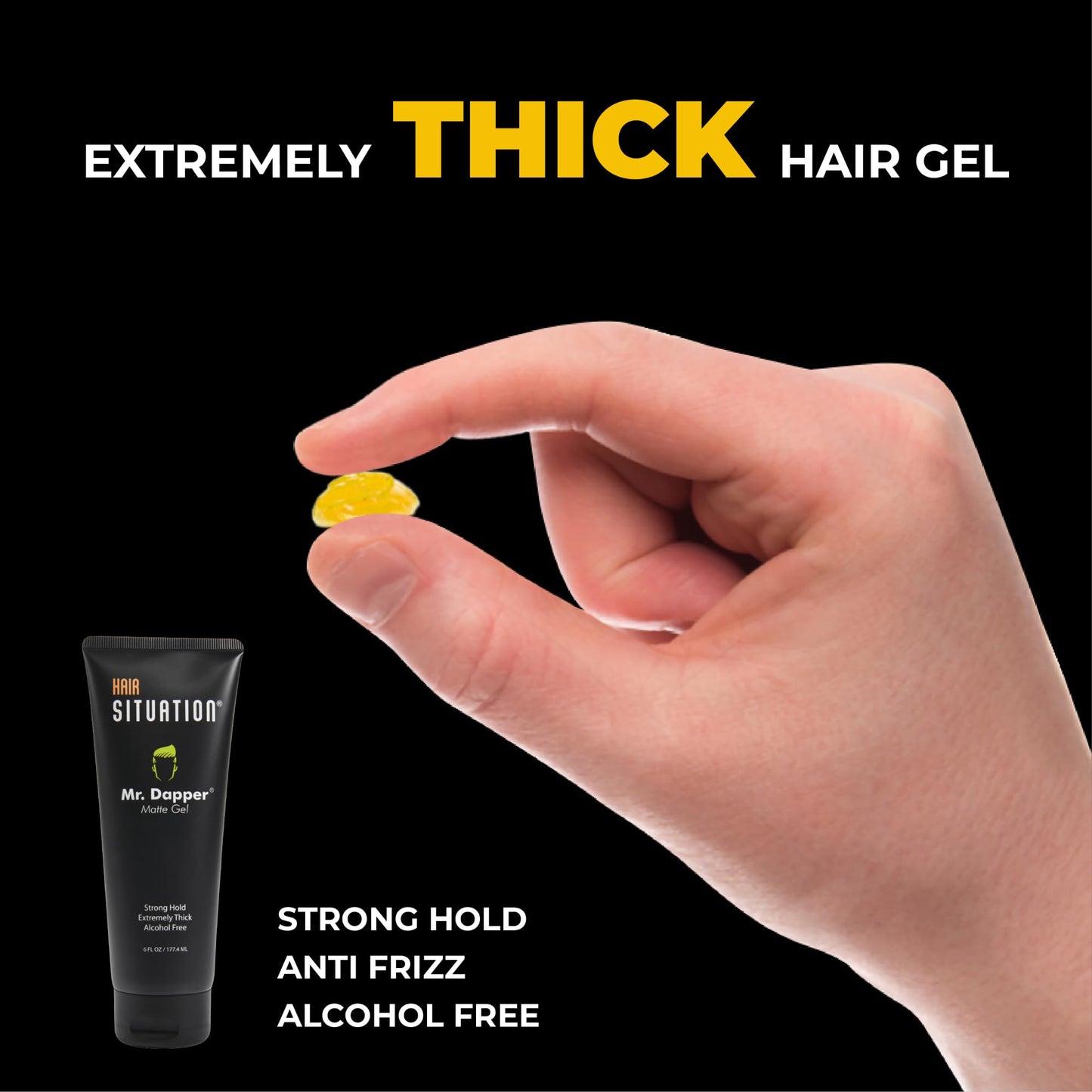 Hair Situation Mr. Dapper Matte Look Strong Hold Styling Hair Gel for Men, Anti-Humidity Shield, Anti-Frizz and Fly Away, Alcohol-Free, No Flake Formula Made with Vitamins to Strengthen Hair, 6 Fl Oz