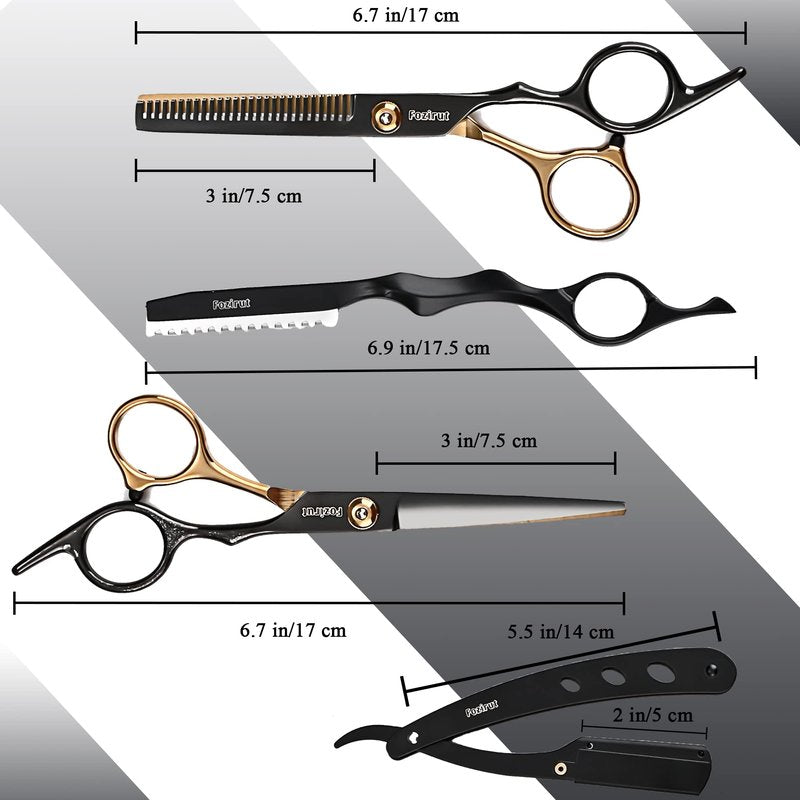 Barber Hair Cutting Scissors Set, Fozirut Professional Haircut Scissors Thinning Shears Straight Edge Razor Barber Accessories Hair Trimming Kit, Hairdresser Tools Haircutting Shears Pro for Men Women