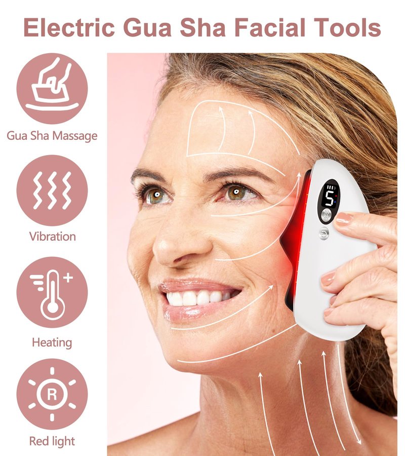 YEVYO Gua Sha Facial Tool, Electric Black Obsidian Guasha Tool for Face, Chin, Neck, Body, Heated Vibrating Massage Gua Sha Stone for Face Sculpting