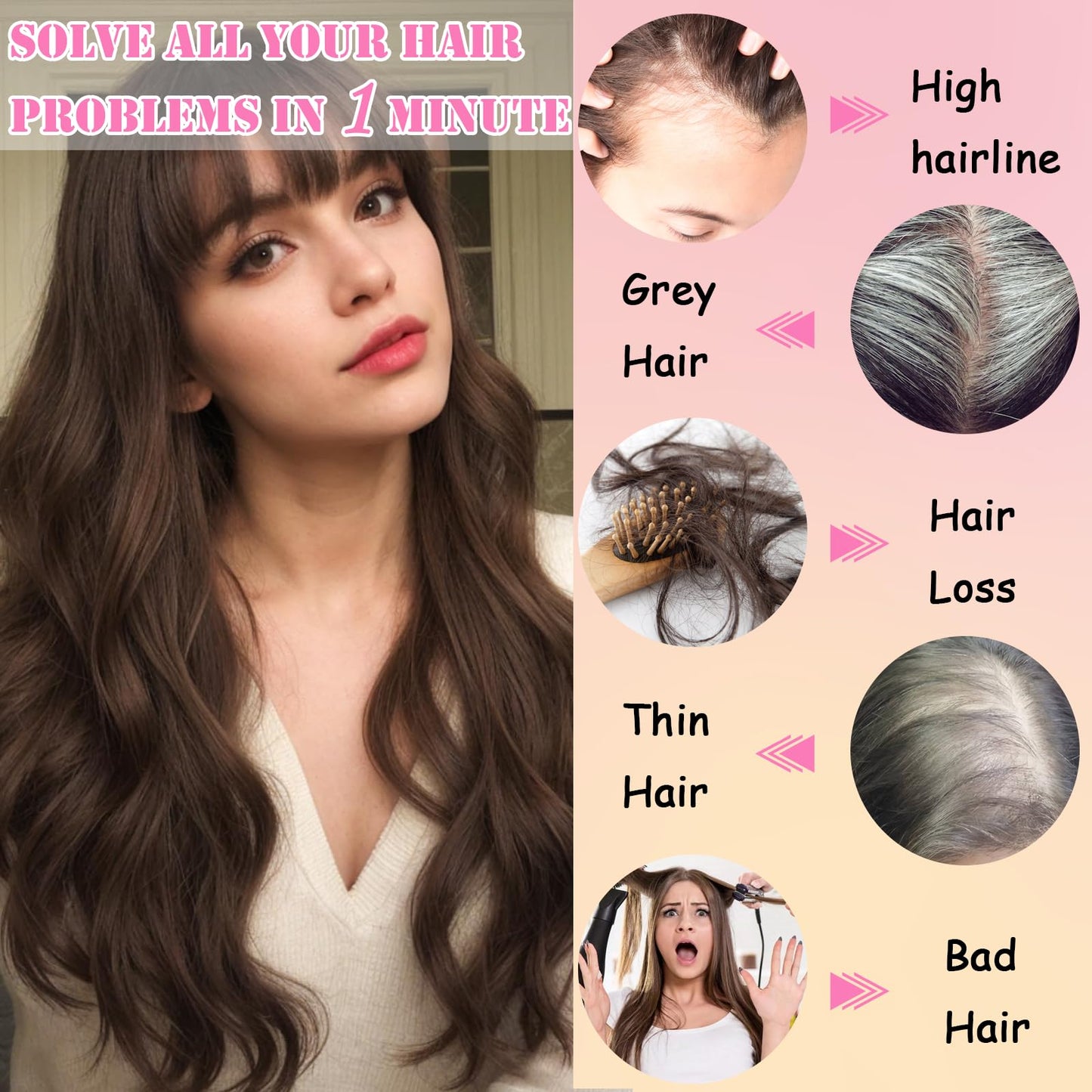 Hair Toppers for Women, 20 Inch Hand Tied Breathable Toppers Hairpieces for Women with Thinning Crown Middle Part Bangs Mix Human Hair Wavy Curly Lightweight Wiglets (Dark Brown Mixed Chestnut)