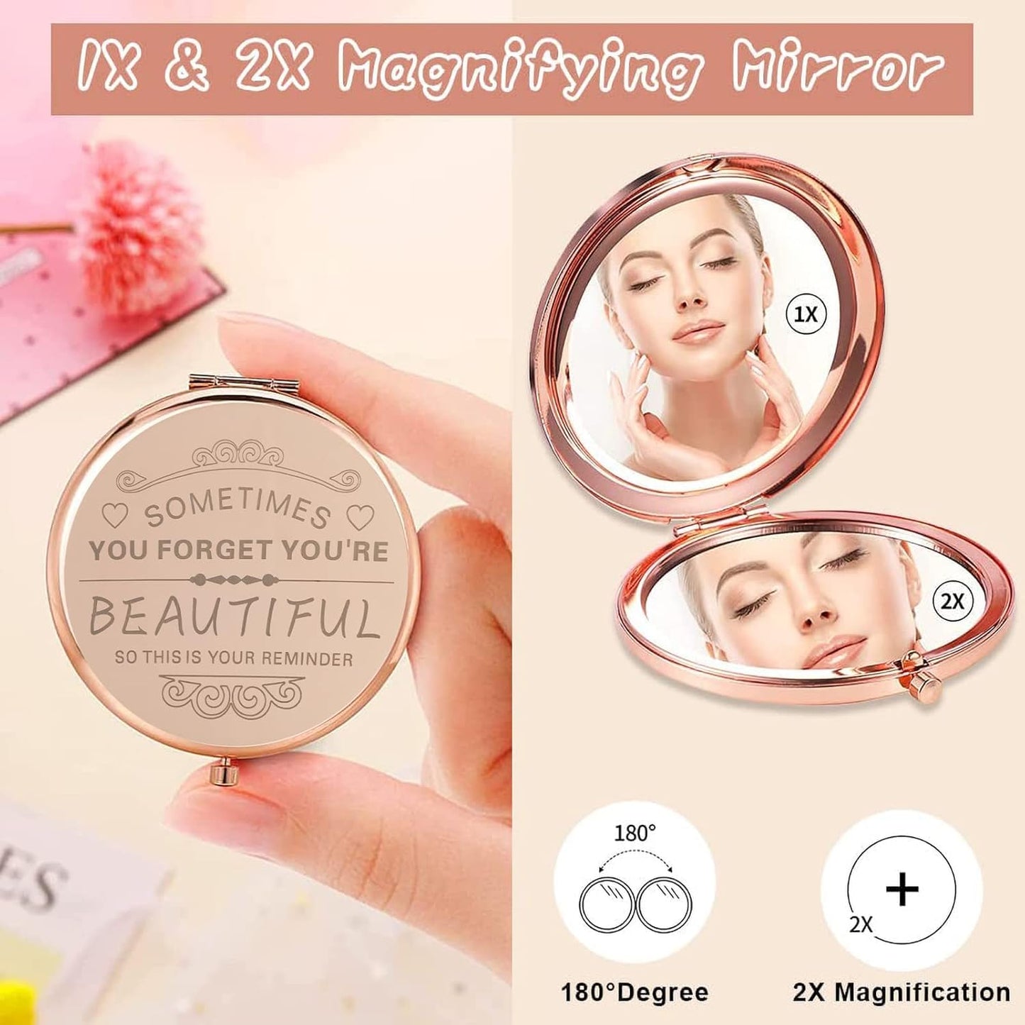 Compact Makeup Mirror for Women - Perfect Birthday Gift | Rose Gold, Ideal for Mother's Day, Valentine's Day & More