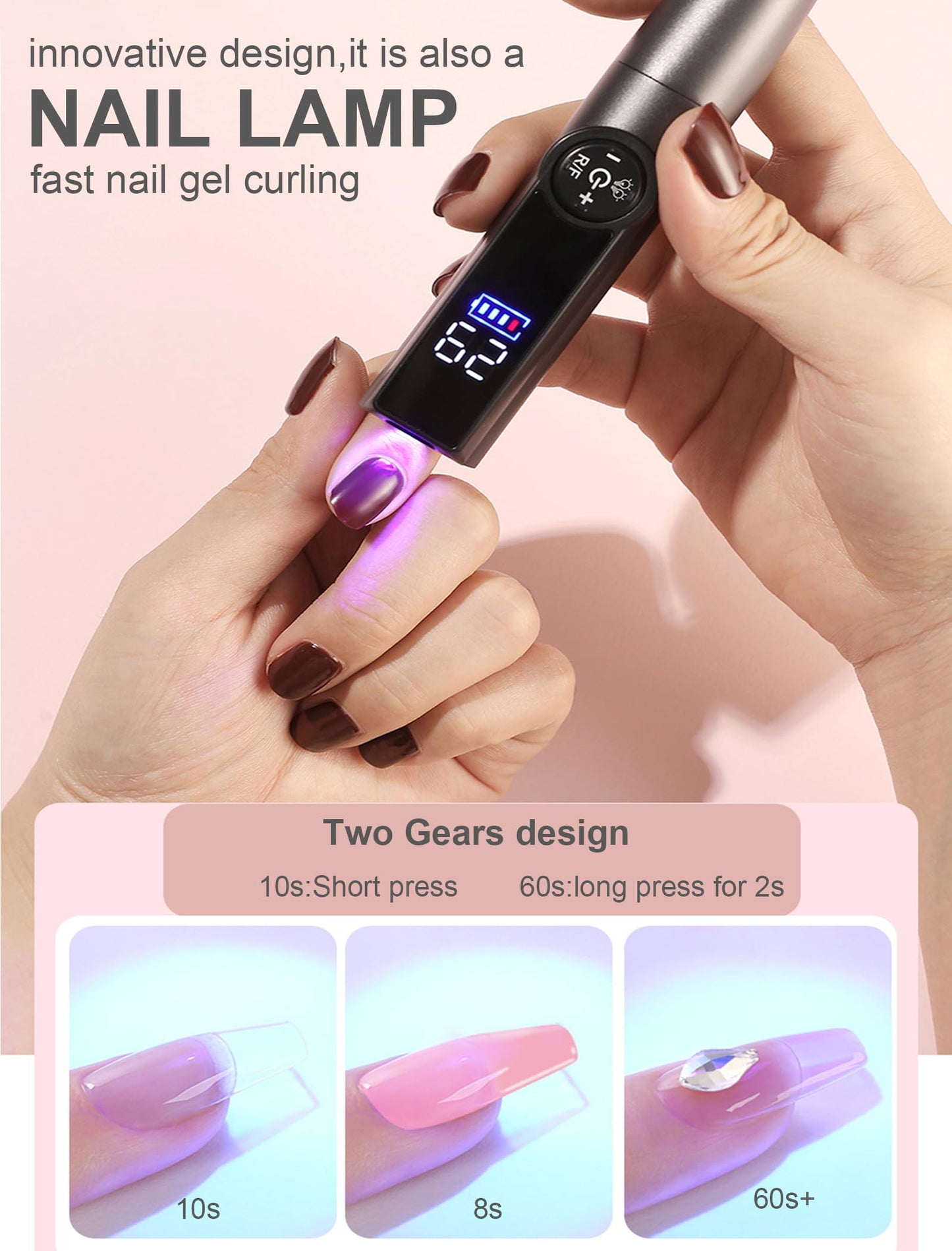 Cordless Electric Nail Drill Machine with Nail Lamp, 2 in 1 Nail File Kit 35000RPM Professional Portable Rechargeable E File for Acrylic Polish Gel Removal Manicure Pedicure Set