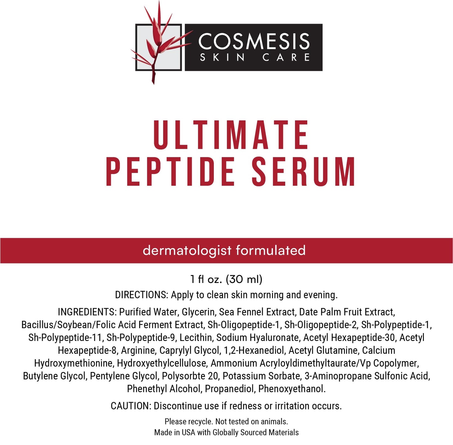 Ultimate Peptide Serum: Reduce Wrinkles & Renew Skin with Sea Fennel & Date Palm Extracts, Clinically Proven Growth Factors - Cosmesis