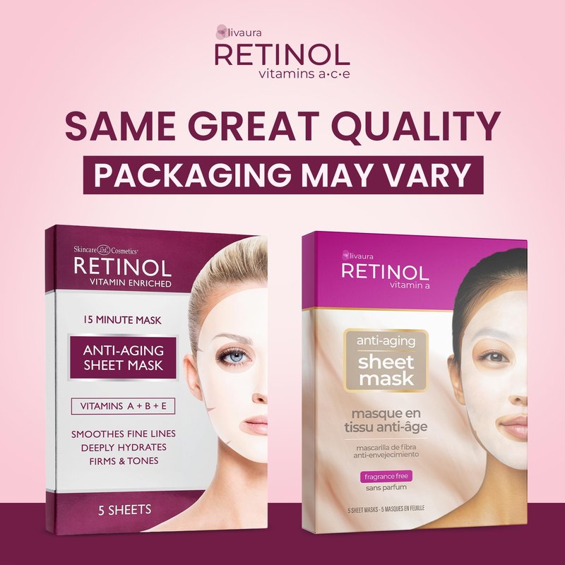 LIVAURA Retinol Anti-Aging Sheet Mask – Hydrating Collagen Face Masks, Sheet Masks for Skin Care, Moisturizing Facial Mask Pack for Women, Sensitive & Dry Skin, Hydrating Face Mask