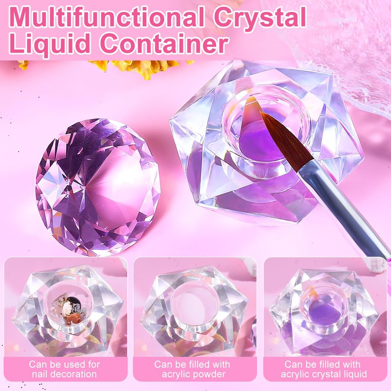 Nail Dappen Dish with Lid Diamond Styling Design Crystal Glass Monomer Dampen Dish Holder for Nail Acrylic Liquid & Powder (6)