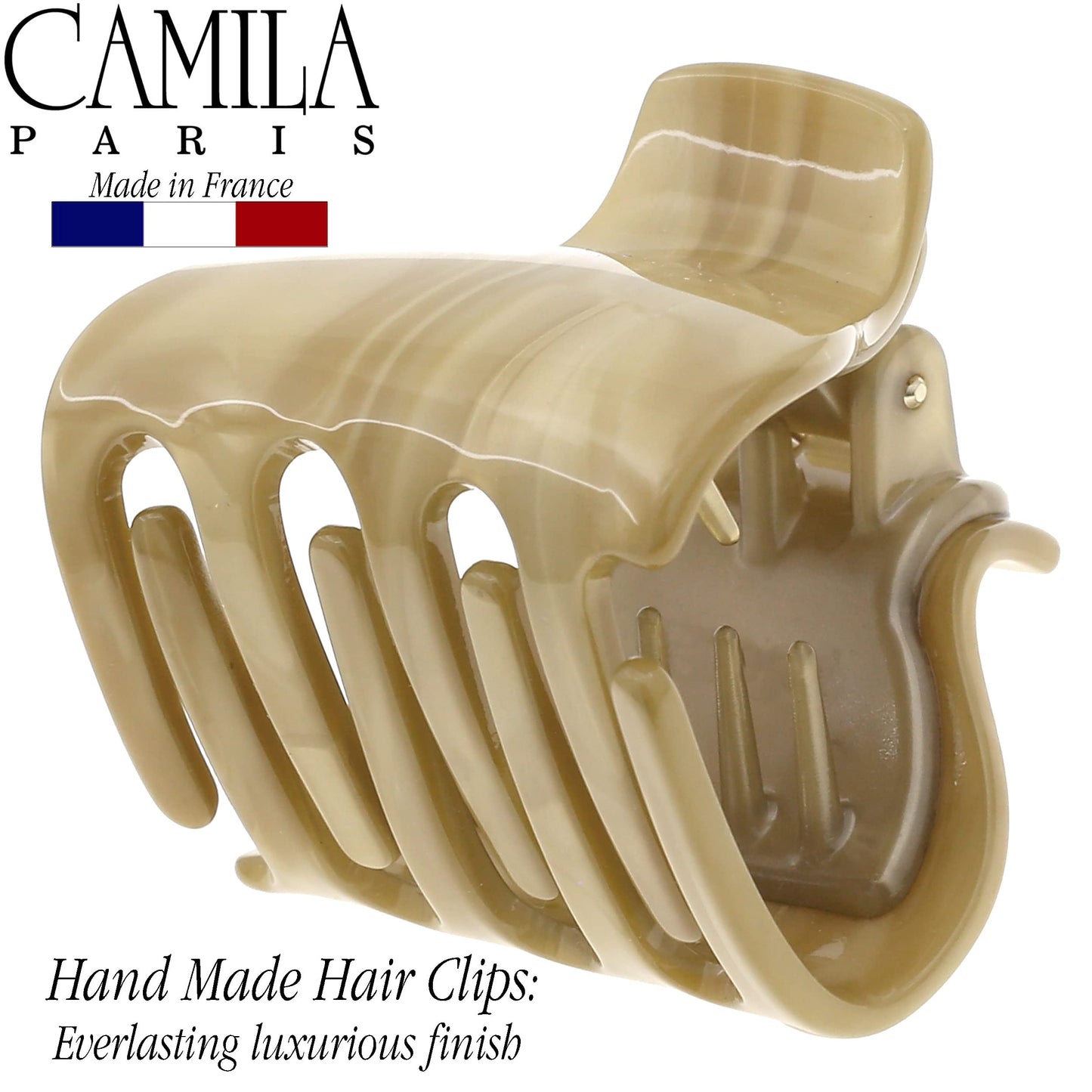 Camila Paris CP3263 French Hair Clip for Women for Long Curly Wavy Hair, Beige, Girls Hair Claw Clips Jaw Fashion Styling Hair Accessories for Women, Strong Hold No Slip Grip, Made in France