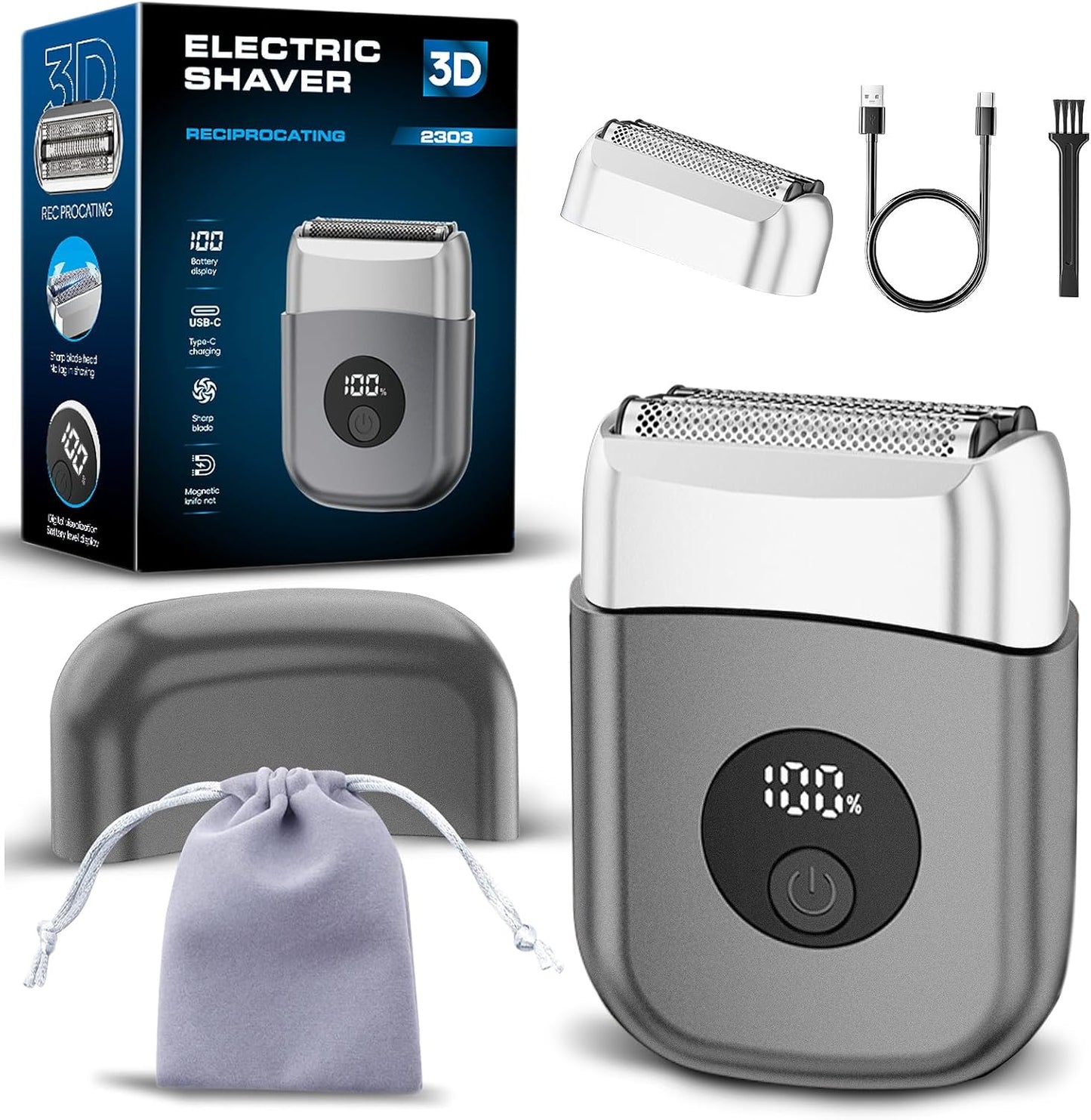 Electric Foil Shaver for Men - IPX6 Waterproof, Mini Wet/Dry, USB-C Fast Charge | Close Shave, Travel Case Included
