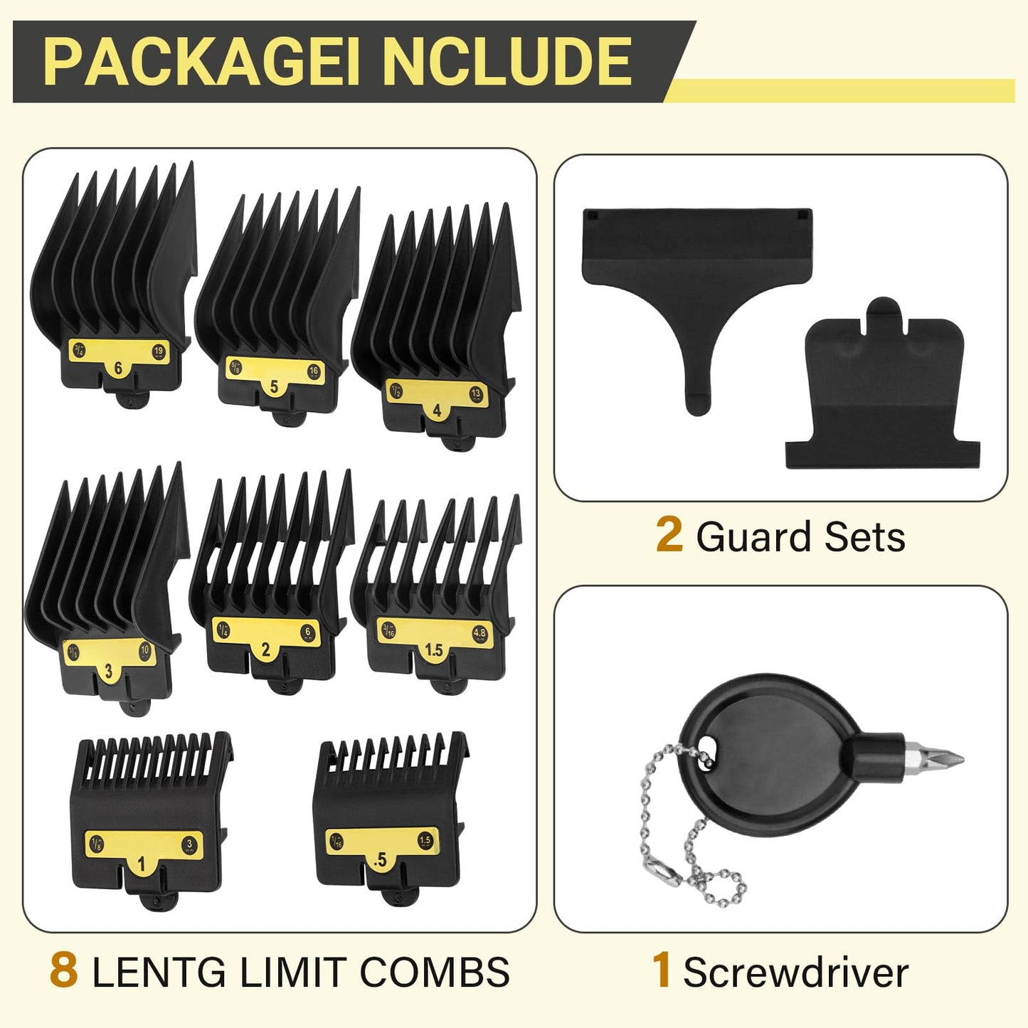 8 Packs Clipper Guards Replacement for BaBylissPRO Barberology FX870, FX880, FX825, FX673,FX899 and FX890 Clippers, Trimmer Guards Cutting Length from 1/16'' to 3/4'', Black
