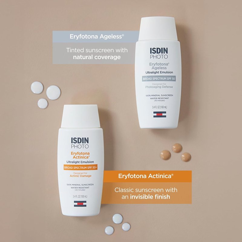 ISDIN Eryfotona Ageless Tinted Mineral Sunscreen SPF 50 - Anti-Aging Face Sunscreen with Zinc Oxide & Vitamin E | Universal Tint, No White Cast