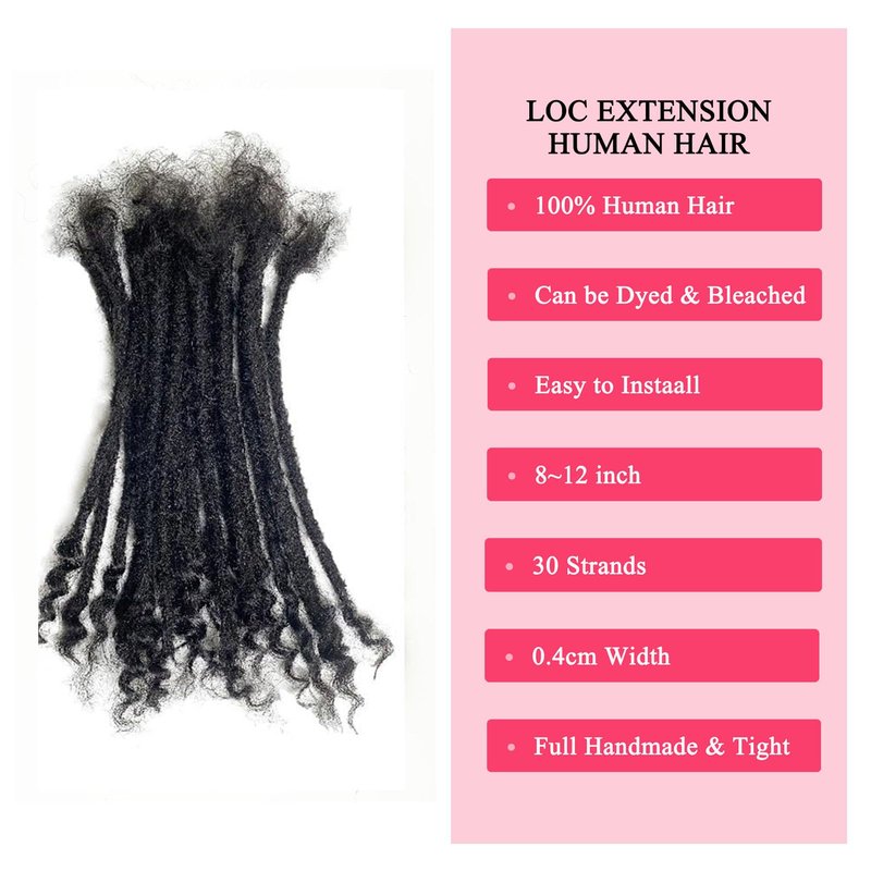 100% Real Human Hair 0.4cm Width 8 Inch Loc extensions Human Hair with Ends 30 Strands per pack Full Handmade Dreadlock Extensions Can be dyed and bleached for Men Women Kids