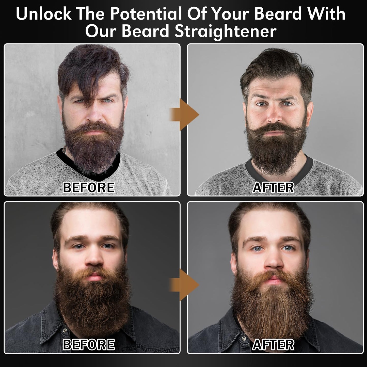Beard Straightener for Men - Heated Brush Kit with Beard Oil & Comb | Travel-Friendly, Dual Voltage, Auto Shut-Off