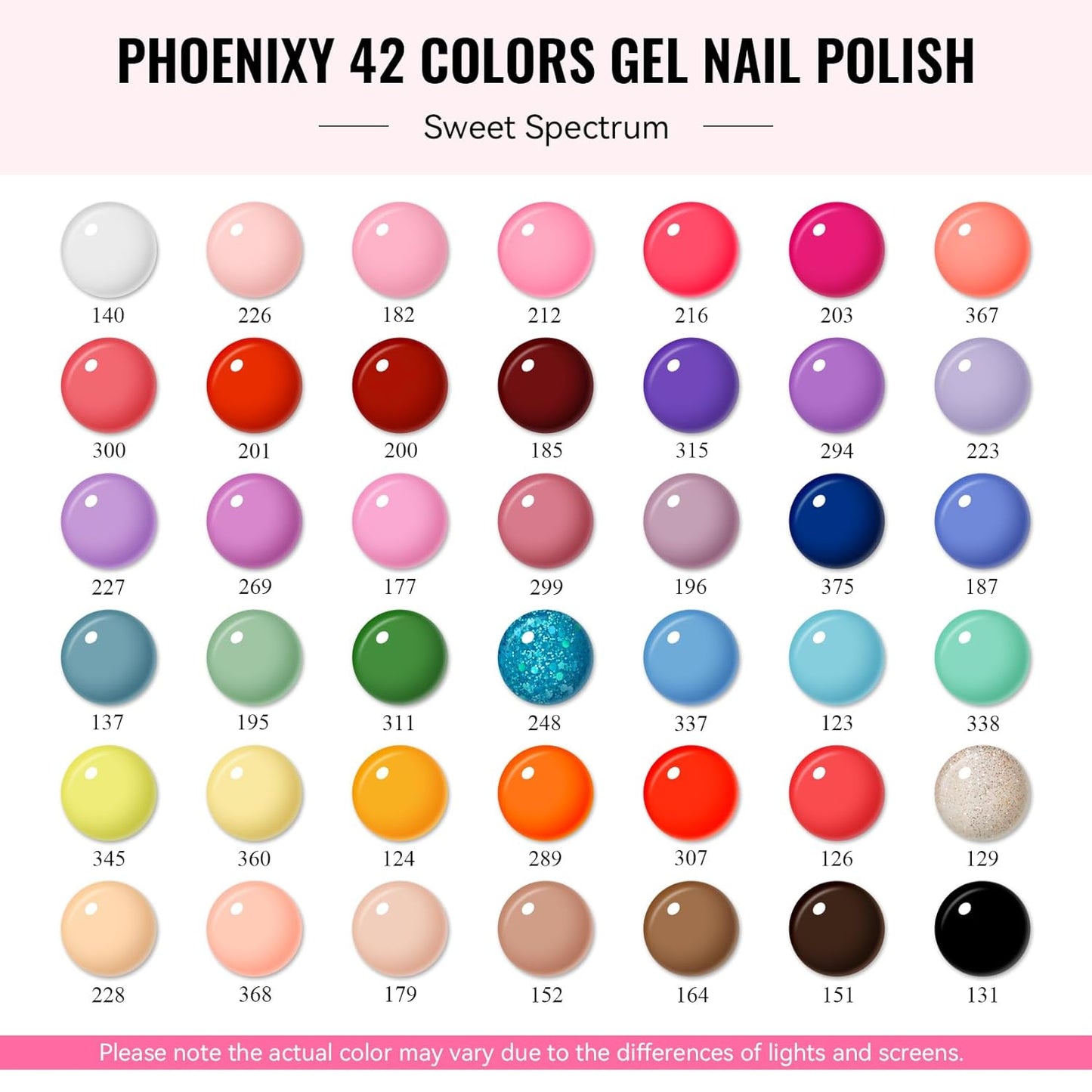 PHOENIXY Gel Nail Polish Set - 50 Pcs with 42 Vibrant Colors, Base & 4 Effects Top Coats | Perfect Nail Starter Kit for Women