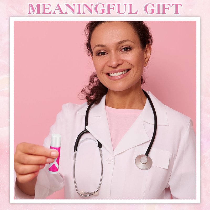 Fumete 50 Sets Breast Cancer Awareness Accessories Gifts Lip Balm Bulks Pink Ribbon Breast Cancer Awareness Items Decorations Natural Ingredients Survivor Gifts Items for Girl Women