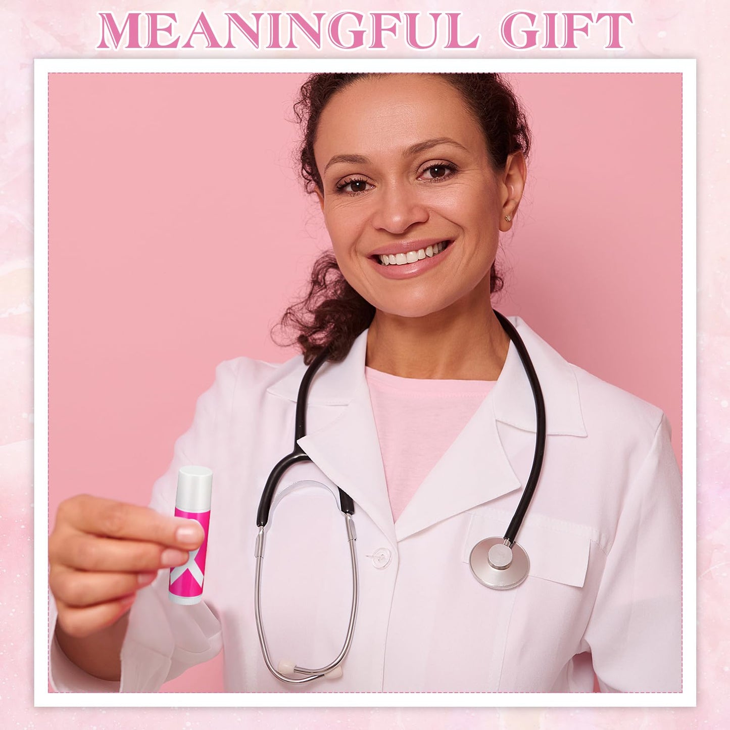 Fumete 100 Sets Breast Cancer Awareness Accessories Gifts Lip Balm Bulks Pink Ribbon Breast Cancer Awareness Items Decorations Natural Ingredients Survivor Gifts Items for Girl Women