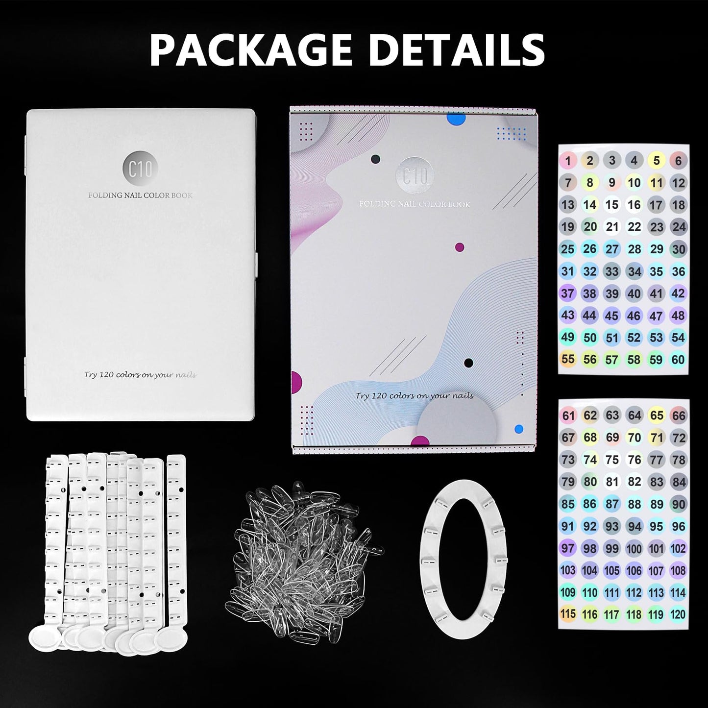 I·B·N G Nail Display Book Plastic Nail Swatch Book, C10 Nail Polish Color Swatch Nail Color Display with Clear Replacement Nails and Nail Polish Number Labels, Reorganizable, No Glue Required, White
