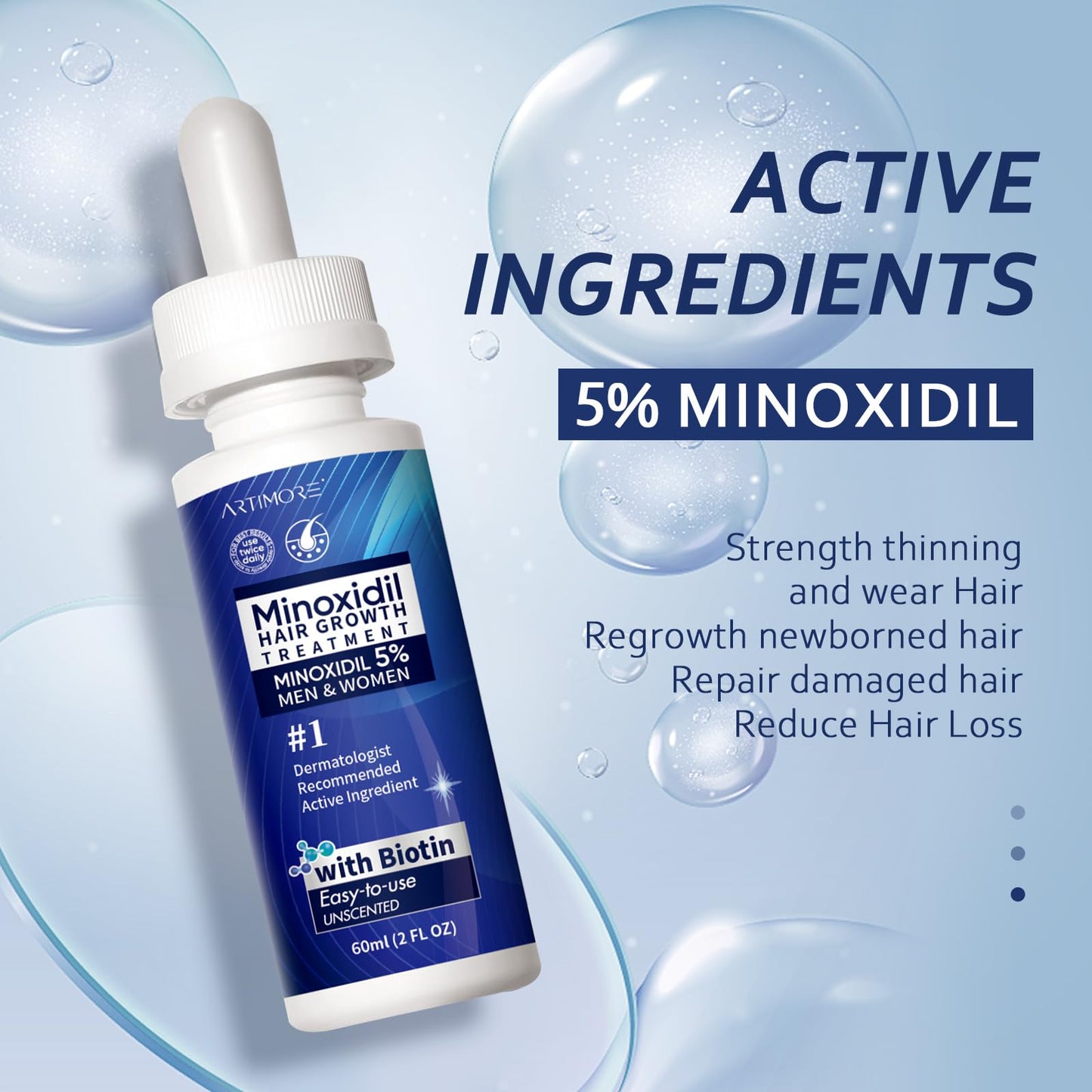 5% Minoxidil Hair Growth Serum for Men & Women with Biotin: Minoxidil for Men and Women, 5 Percent, Hair Regrowth Treatment, Extra Strength