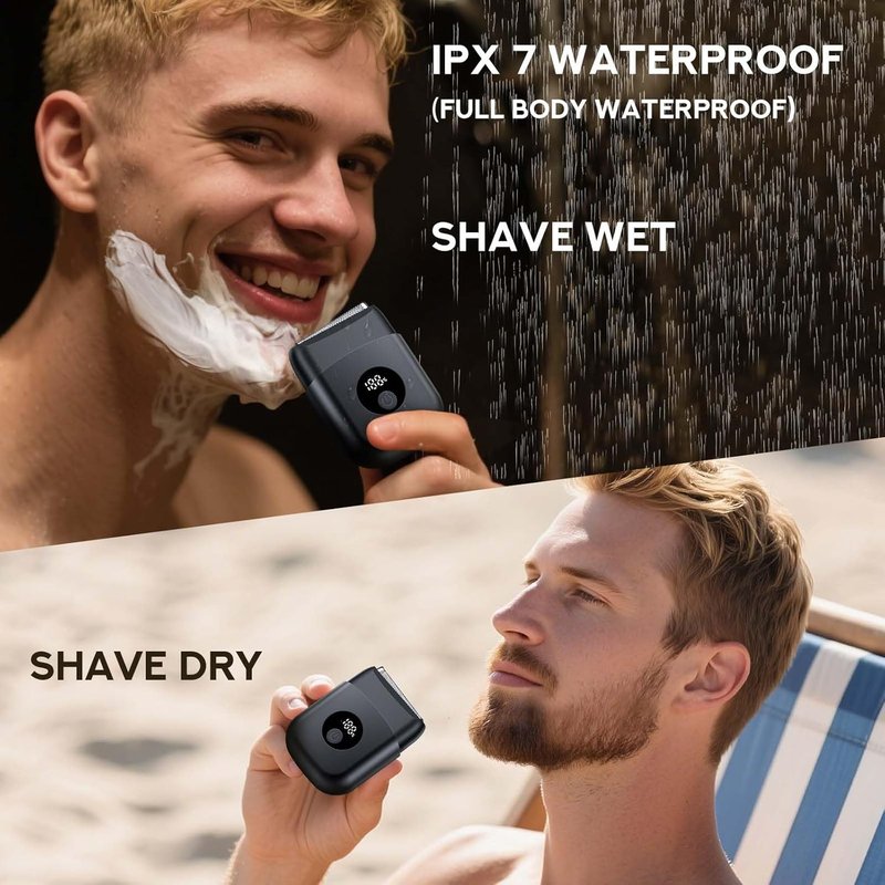 Electric Shaver for Men - 3 Floating Blades, IPX7 Waterproof, Rechargeable | Portable Wet/Dry Travel Use