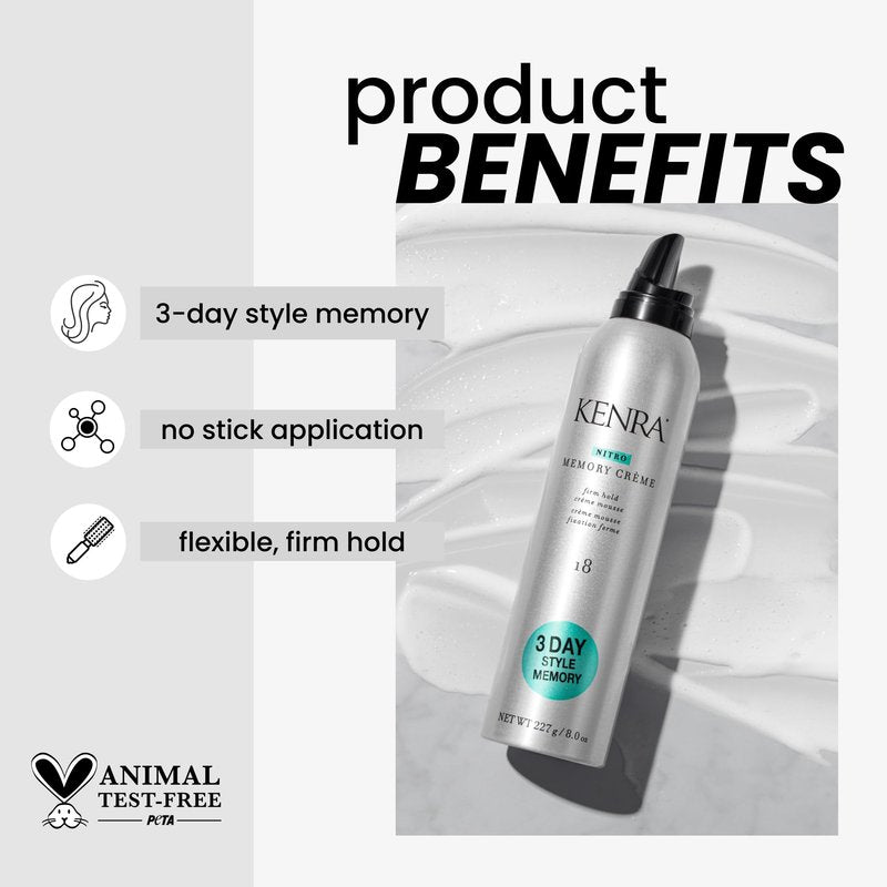 Kenra Professional Nitro Memory Crème 18 | Firm Hold Crème Mousse | All Hair Types | 8 Oz
