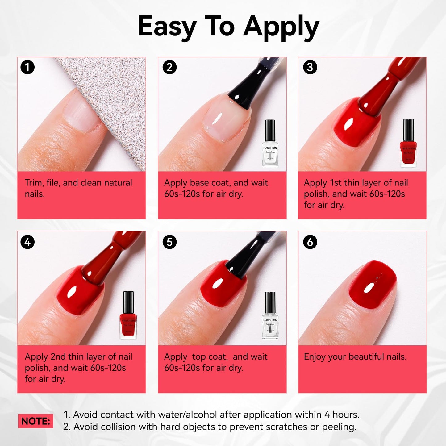 Nailshion Red Nail Polish French Nail Art Regular Nail Polish 9-Toxic Free Vegan Enrich with Castor Oil Fast Air Dry 375 Classic Toe Fingernail Polish Manicure Salon DIY Design at Home