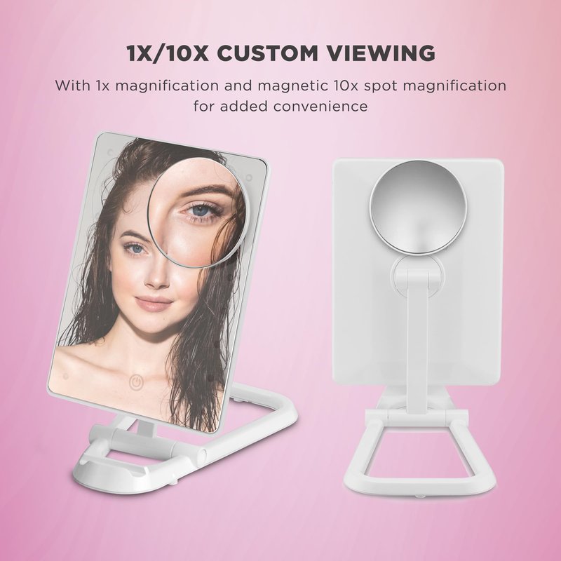 Conair Lighted Makeup Mirror, LED Vanity Mirror, 1X/10X Magnifying Mirror with Phone Holder, Battery Operated in Glossy White
