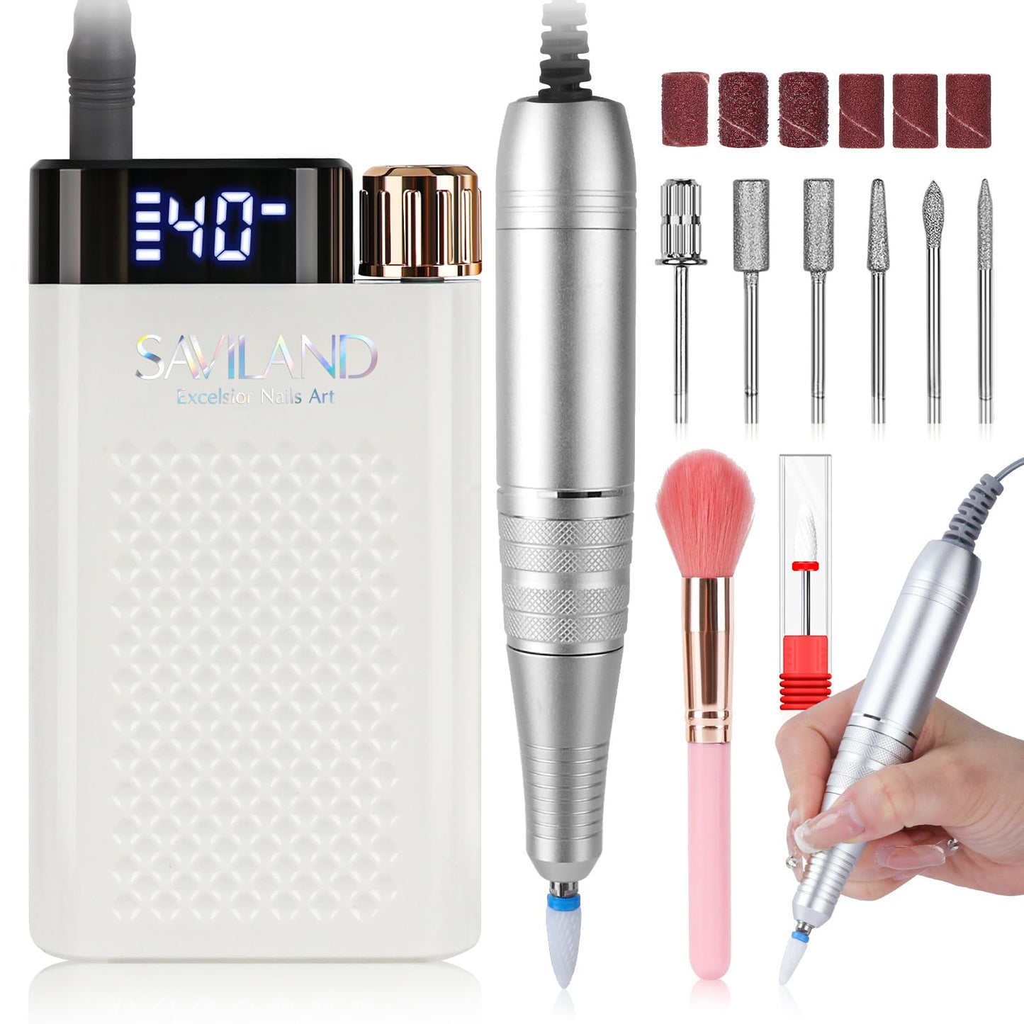 SAVILAND Nail Drill Professional: 40000RPM Nail Drill Machine, Faster Removel Any Acrylic Nails, Powerful & Anti Shaking for Nail Salon & Pedicure