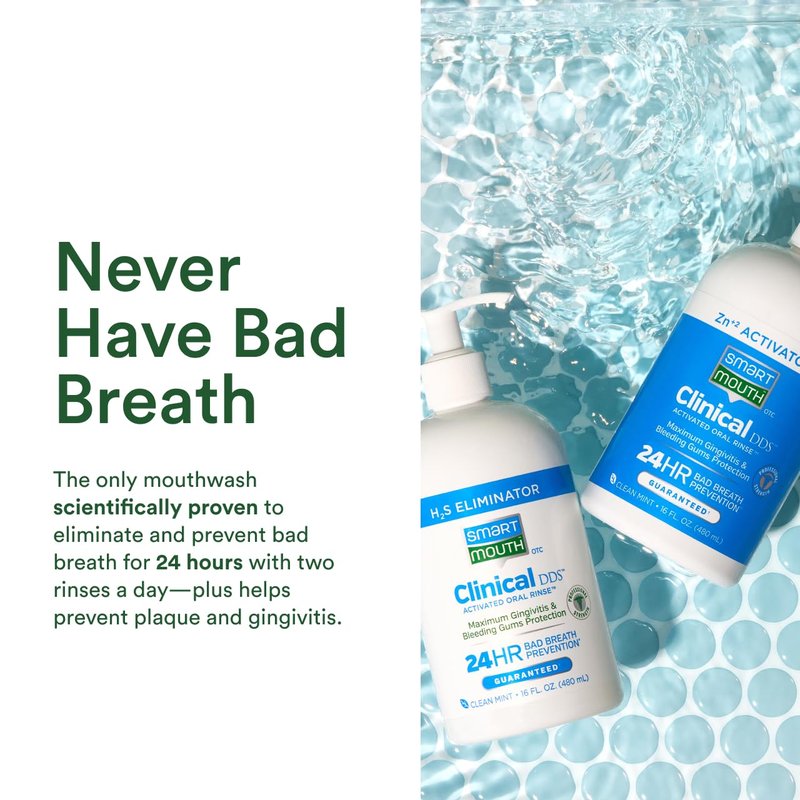 SmartMouth Clinical 2-Bottle Activated Mouthwash System - Anti-Plaque & Anti-Gingivitis for Healthy Gum Support - Clinical-Strength Mouthwash for All-Day Fresh Breath - Alcohol-Free - 16 fl oz Each