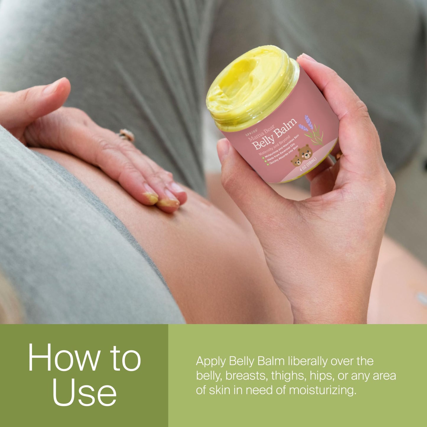 SPRIGS Belly Balm, 4 oz | Natural Moisturizing Cream for Pregnancy & Postpartum | Nourishing Body Butter for Dry Skin | Non-Greasy & Made with Relaxing Lavender Essential Oils & Soothing Cocoa Butter