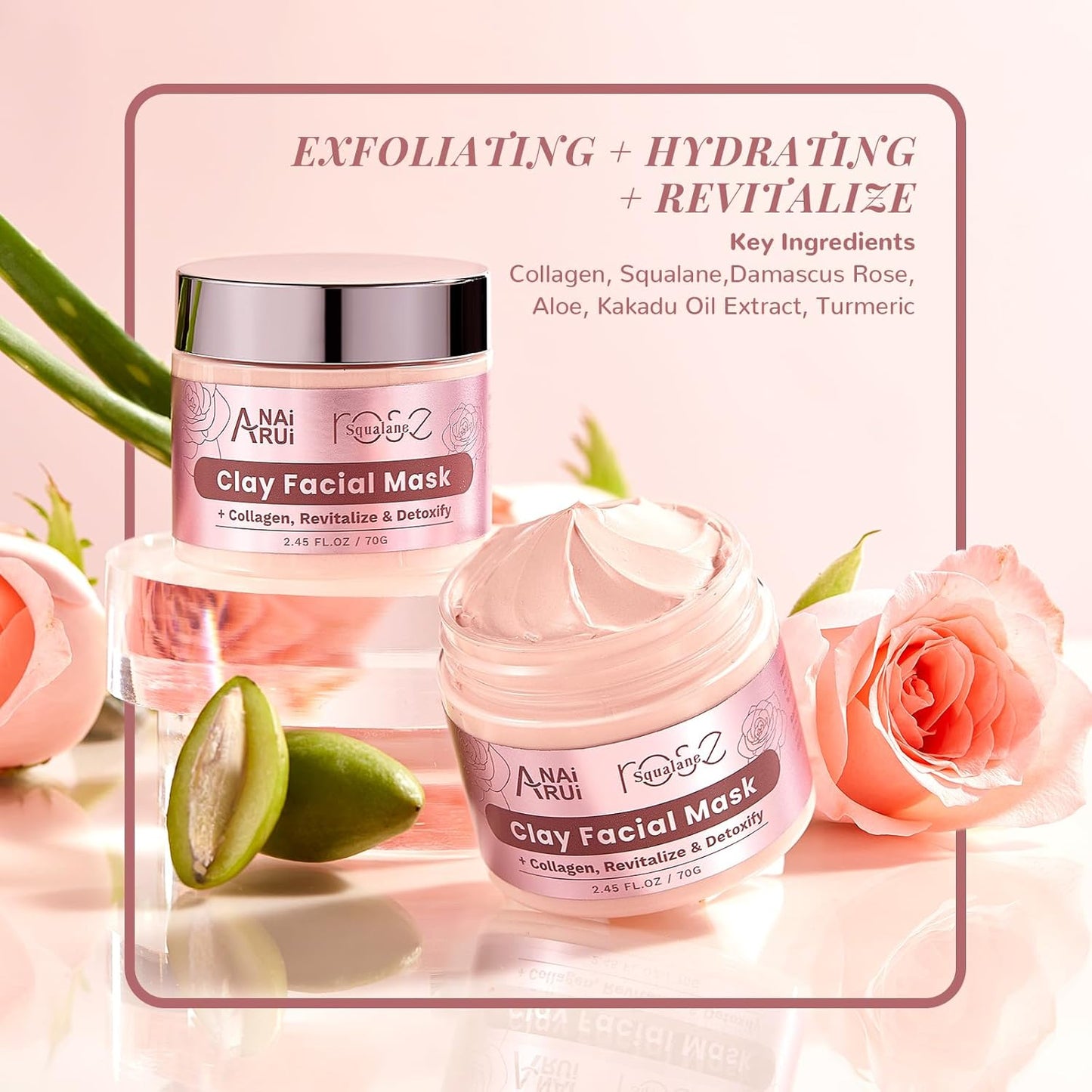 Hydrating Rose Skincare Gift Set - Purifying Facial Kit with Squalane, Clay Mask & Oil | Perfect Holiday Gift for Women