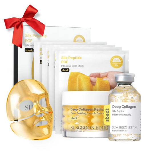 SUNGBOON EDITOR Firm-Looking & Glow HOMETOX Trio for Radiant Skin: Gold Mask, Silk Peptide Ampoule & Collagen Capsule Cream, Korean Skincare Gift Set for Women