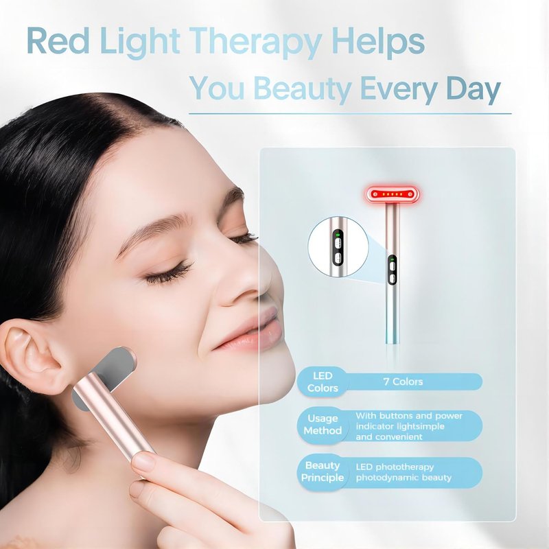 LED Facial Light Therapy Wand - 7 Color Eye Beauty Massager for Skin Rejuvenation | Red & Blue Treatment