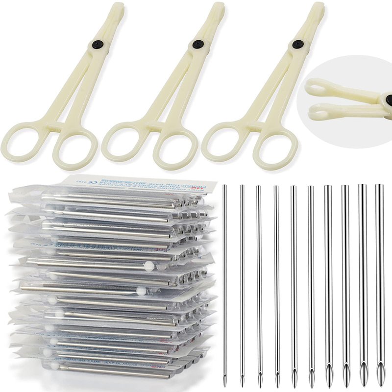 Lyuxzad Ear Nose Piercing Needles and Piercing Clamps Kit 75Pcs 50Pcs Mix Piercing Needles 12G 14G 16G 18G 20G Hollow Needles and 25Pcs Round Slotted Piercing Forceps for Ear Nose Belly Piercing Kit