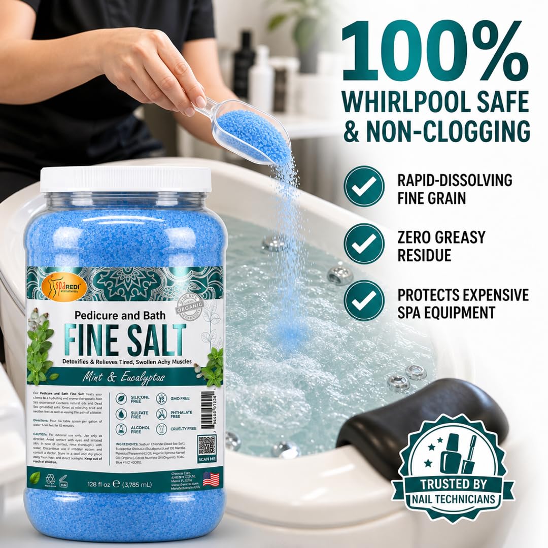 SPA REDI - Detox Foot Soak Pedicure and Bath Fine Salt, Mint and Eucalyptus, 128 Oz - Made with Dead Sea Salts, Argan Oil, Coconut Oil, and Essential Oil - Hydrates, Softens & Moisturizes Pkg May Vary