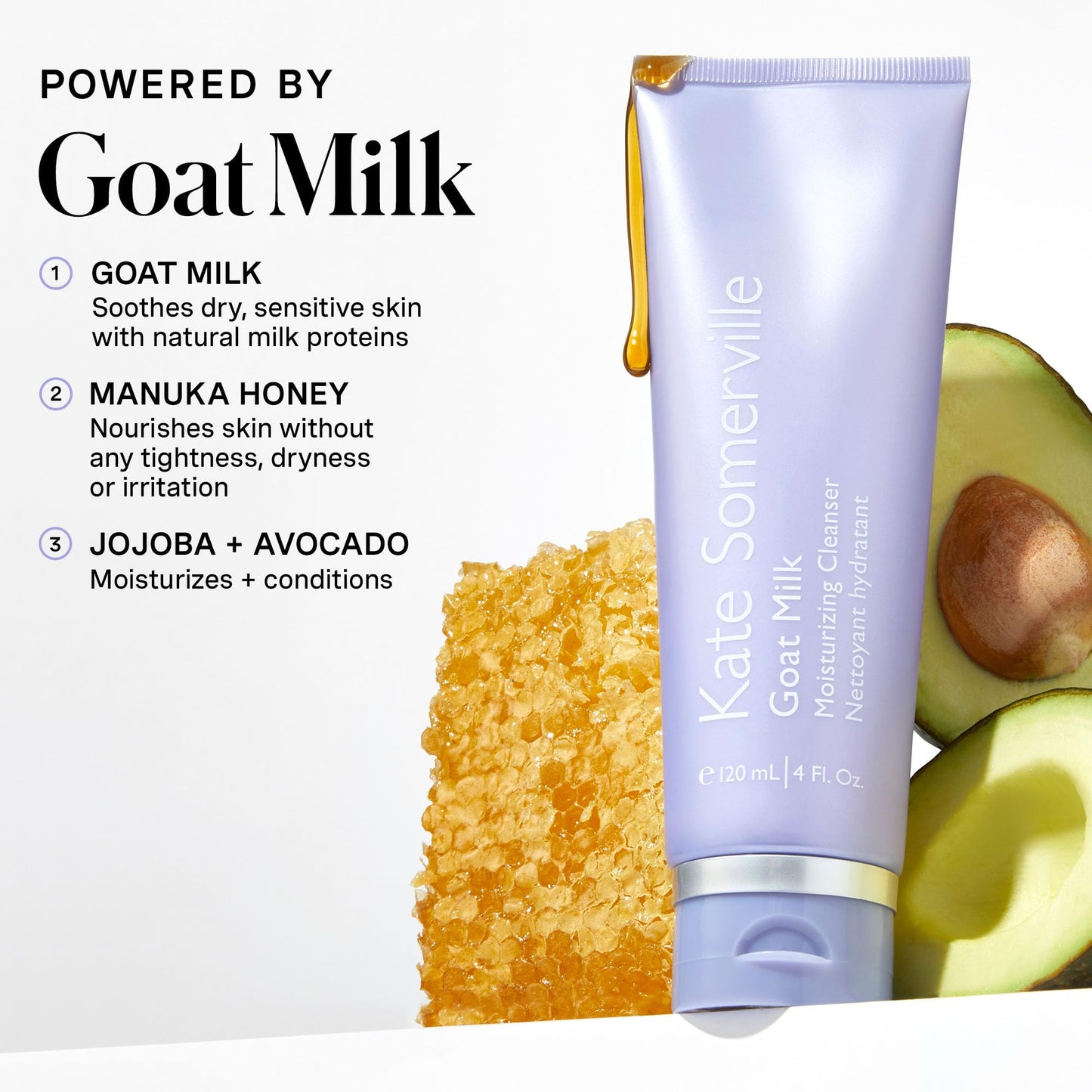 Kate Somerville Goat Milk Moisturizing Cleanser, Gentle Daily Face Wash, Relieves Dry Skin & Tightness, 2-Pack of 4 Fl Oz Each