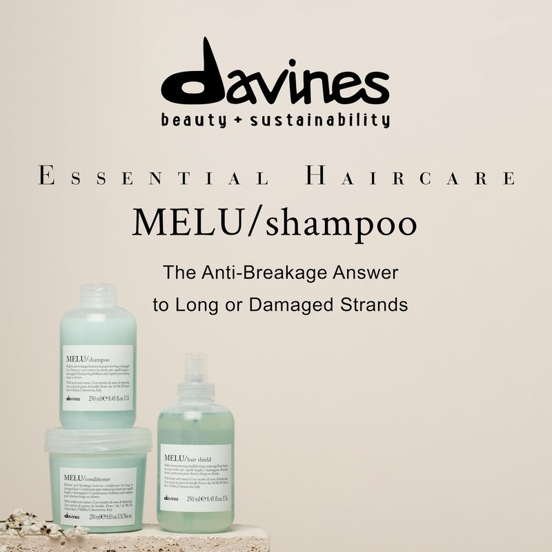 Davines MELU Shampoo, Elasticizing Anti-Breakage Gentle Cleansing Action for Long or Damaged Hair - Gives Lustrous, Reinforced, Shiny, and Soft Strands with Villalba Lentil Seeds, 8.45 Fl Oz