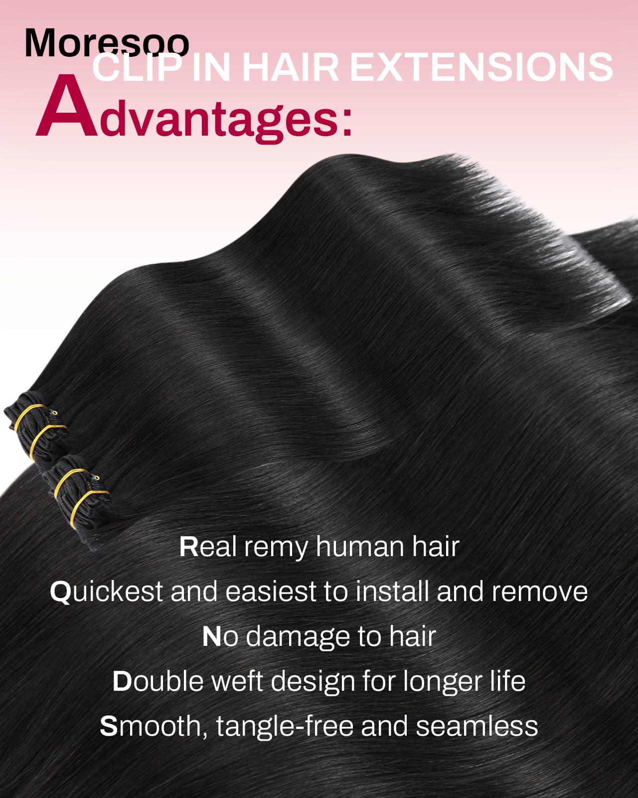 Moresoo Natural Black Clip in Hair Extensions Short Human Hair Clip in Extensions Black for Women Remy Hair Extensions Clip ins Short Double Weft 80g/5pcs 10 inch