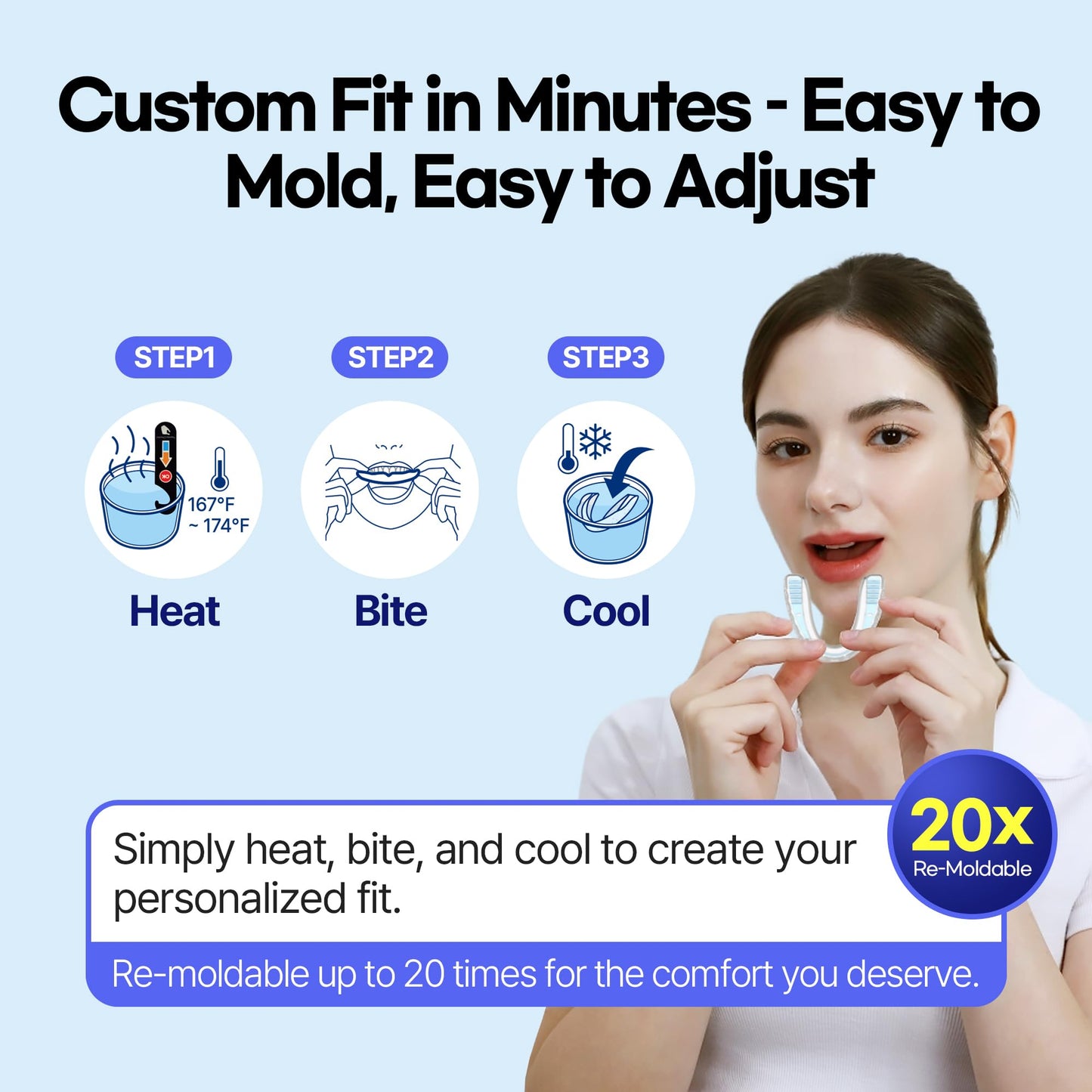 GOYO Dual FIT Pack of 2 Mouth Guard for Clenching Teeth at Night with Thermo Checker & Dental Case | Night Guards for Teeth Grinding | Custom-Fit & Custom Moldable Bruxism Sleep Night Guard – BPA-Free
