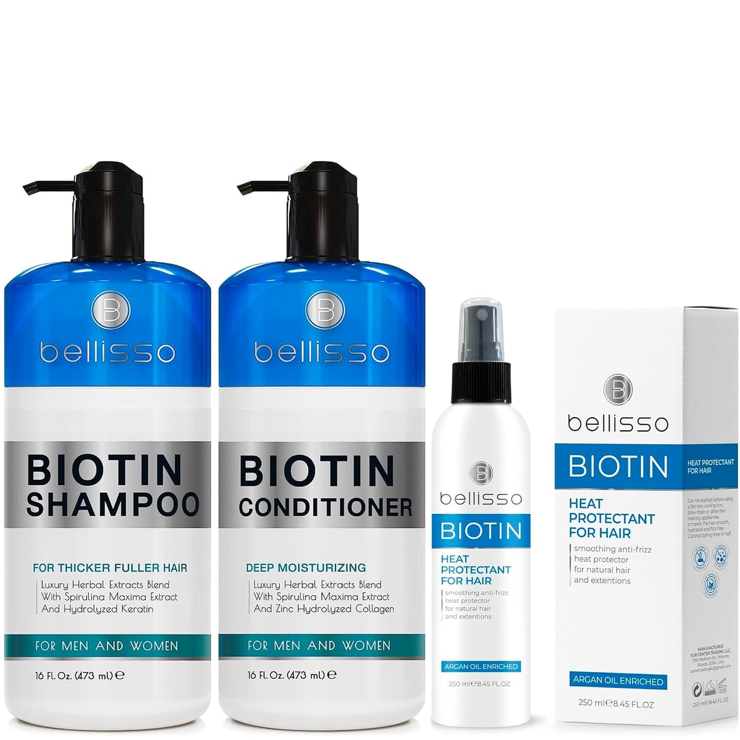 Biotin Shampoo and Conditioner Set - Moroccan Argan Oil | Hair Heat Protectant Spray