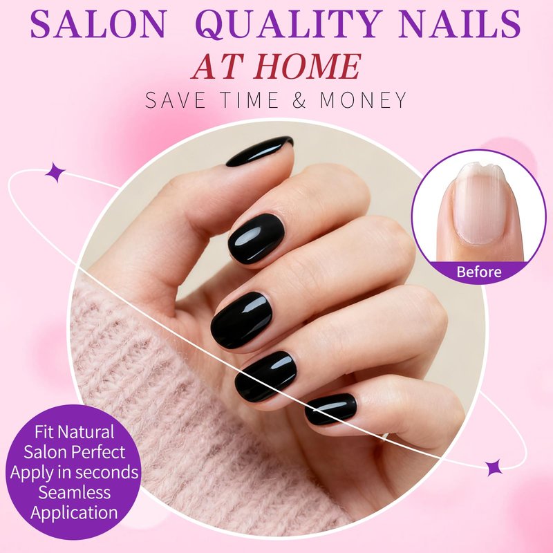 240pc Black Press on Nails Short Squoval Fake Nails with Glue Tabs, Extra Short Nails Press on Nail Square Round Glue on Nail Black Acrylic Nail XS False Nail Women Girls Artificial Fingernails Kit