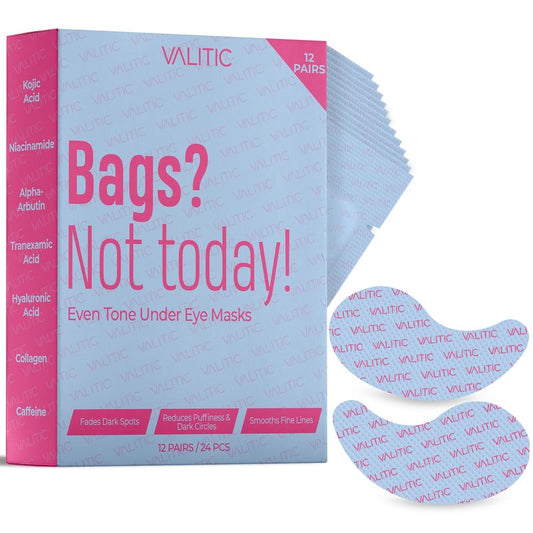 VALITIC Kojic Acid Under Eye Masks - Brightening Under Eye Patches Travel Essentials for Women and Men - Fades Dark Circles and Reduces Puffy Eyes - with Niacinamide, Collagen and Caffeine