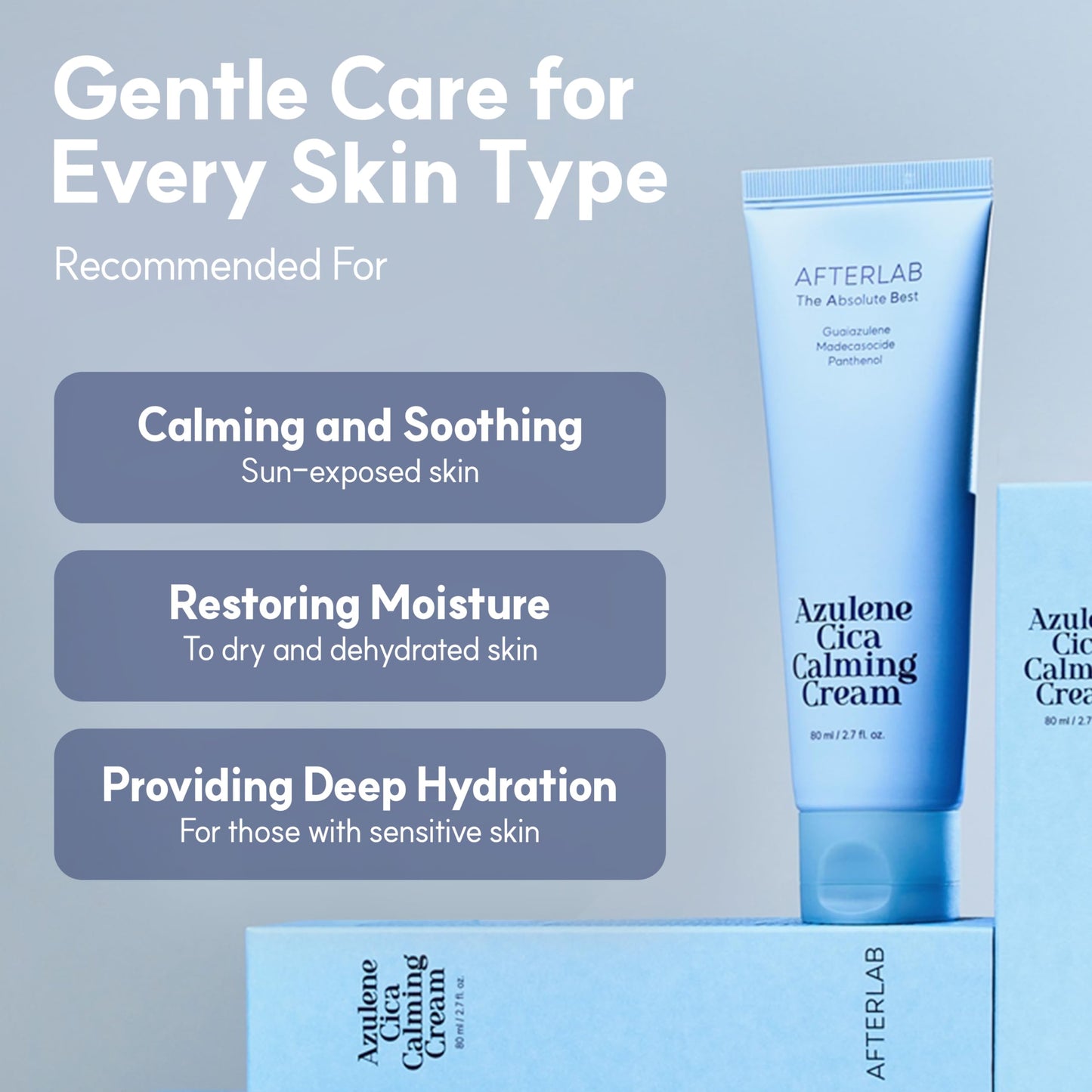 AFTERLAB Azulene CICA Calming Cream, Sensitive Skin Moisturizer for Men & Women, Soothing Hydration for Redness-Prone Skin, After-Shave Comfort, 2.7 fl.oz/ 80ml