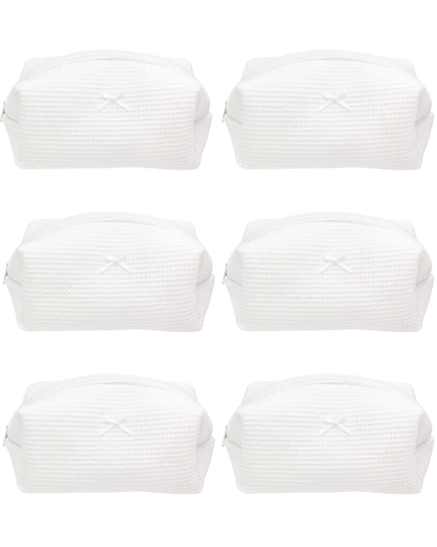 Cozy Makeup Bag for Women,Zipper Cosmetic Pouch,Waffle White,6 Pack