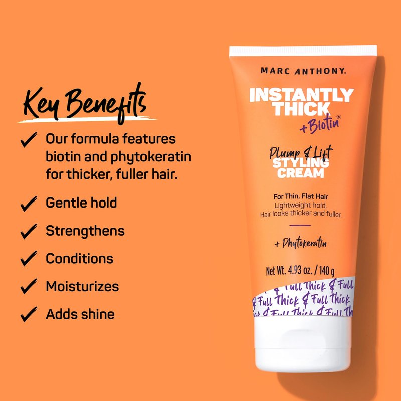 Marc Anthony Hair Thickening Styling Cream for Thin & Flat Hair, Instantly Thick - Volumizing Hair Cream with Biotin, Lightweight Hold for Thicker Fuller Hair - Sulfate-Free Haircare Products