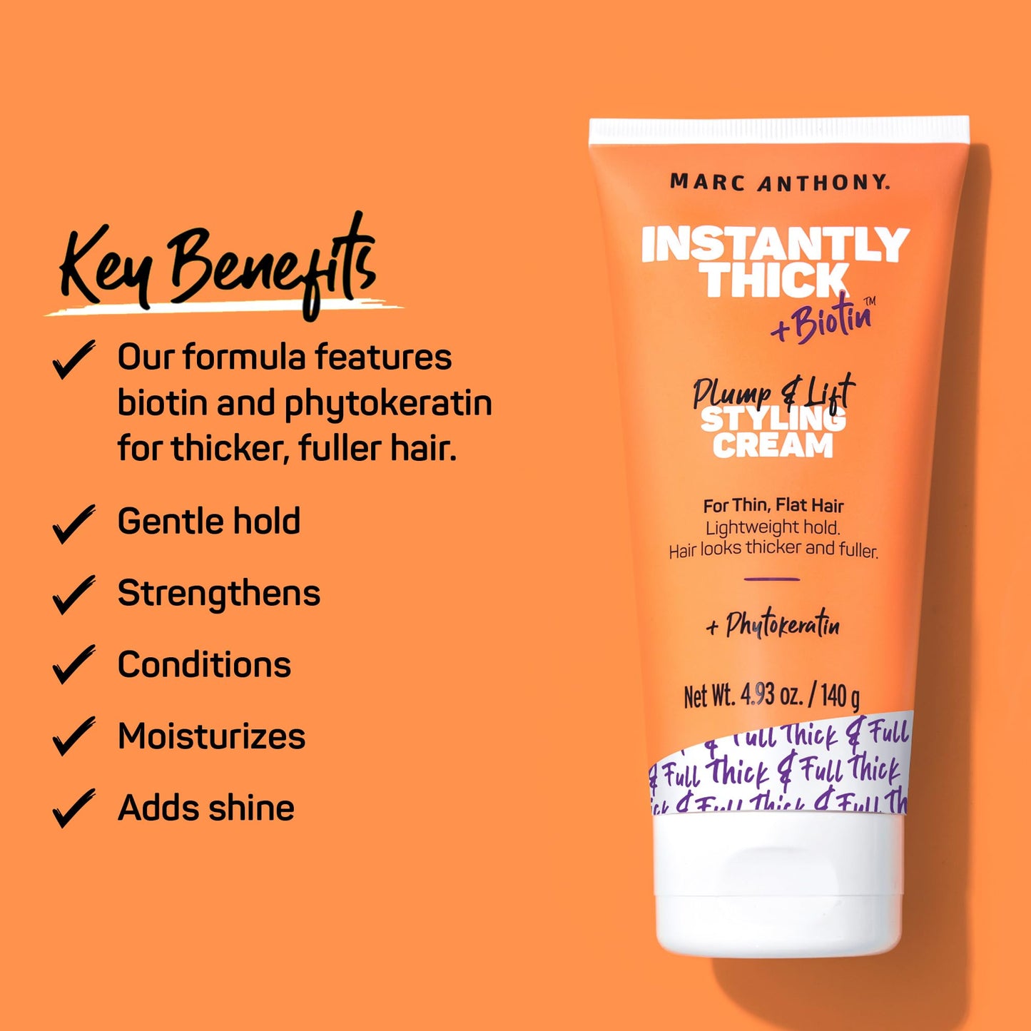 Marc Anthony Hair Thickening Styling Cream for Thin & Flat Hair, Instantly Thick - Volumizing Hair Cream with Biotin, Lightweight Hold for Thicker Fuller Hair - Sulfate-Free Haircare Products